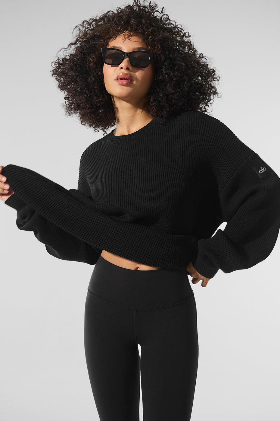 Domain Rib Knit Crew Sweater - Black (WOMENSM3271R)