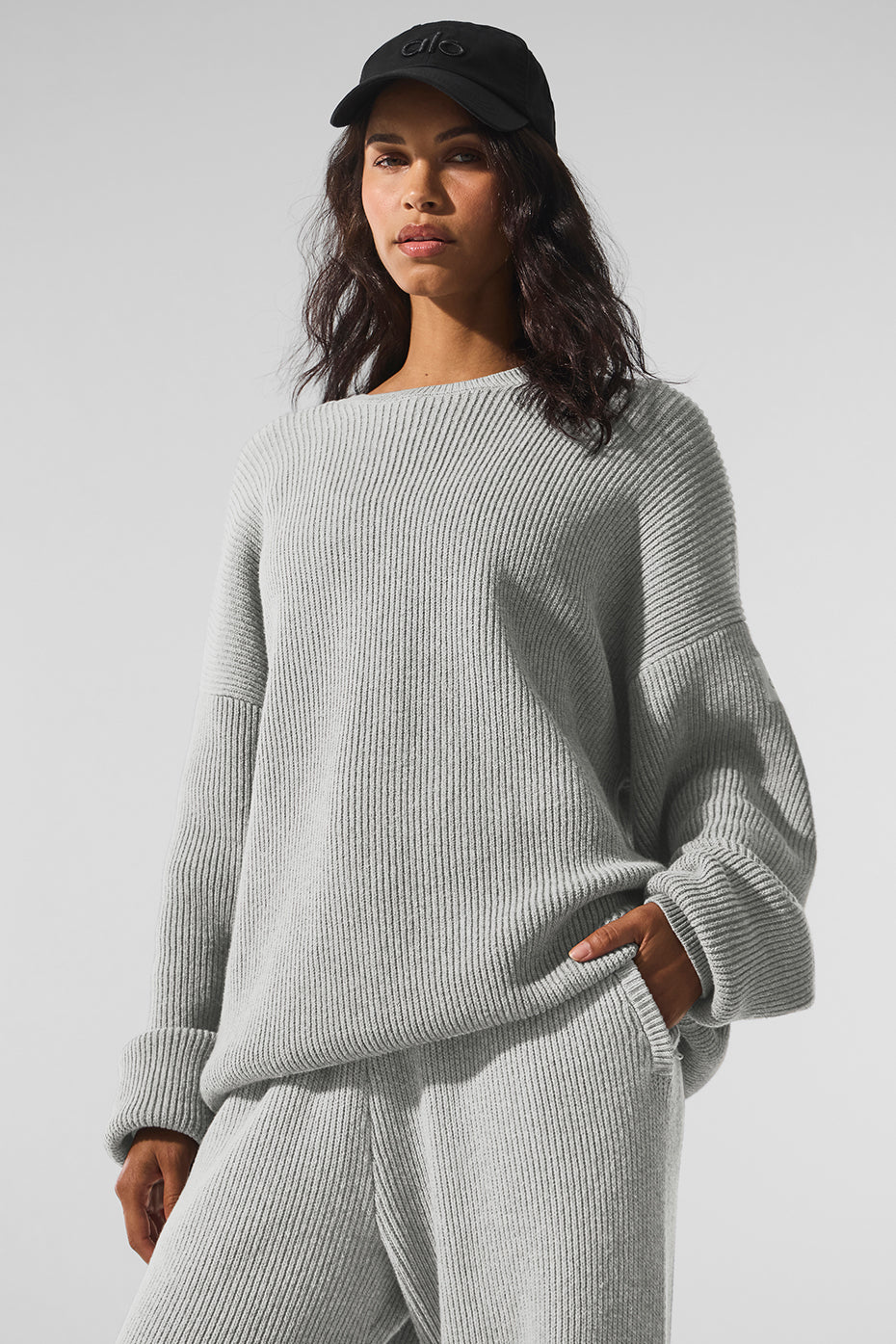 Domain Rib Knit Crew Sweater - Athletic Heather Grey (WOMENSM3271R)