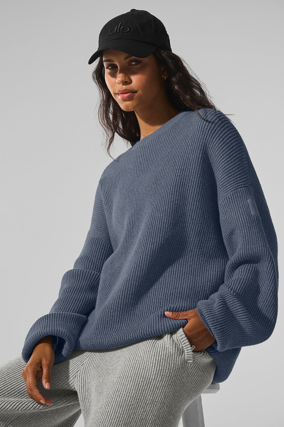 Domain Rib Knit Crew Sweater - Bluestone (WOMENSM3271R)