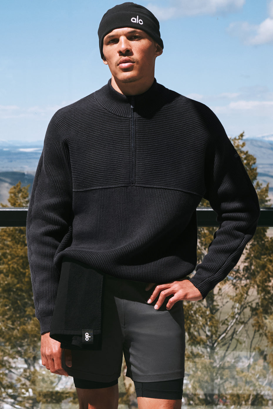 Domain Shift Rib Knit 1/4 Zip Sweater - Anthracite (M3282R)
