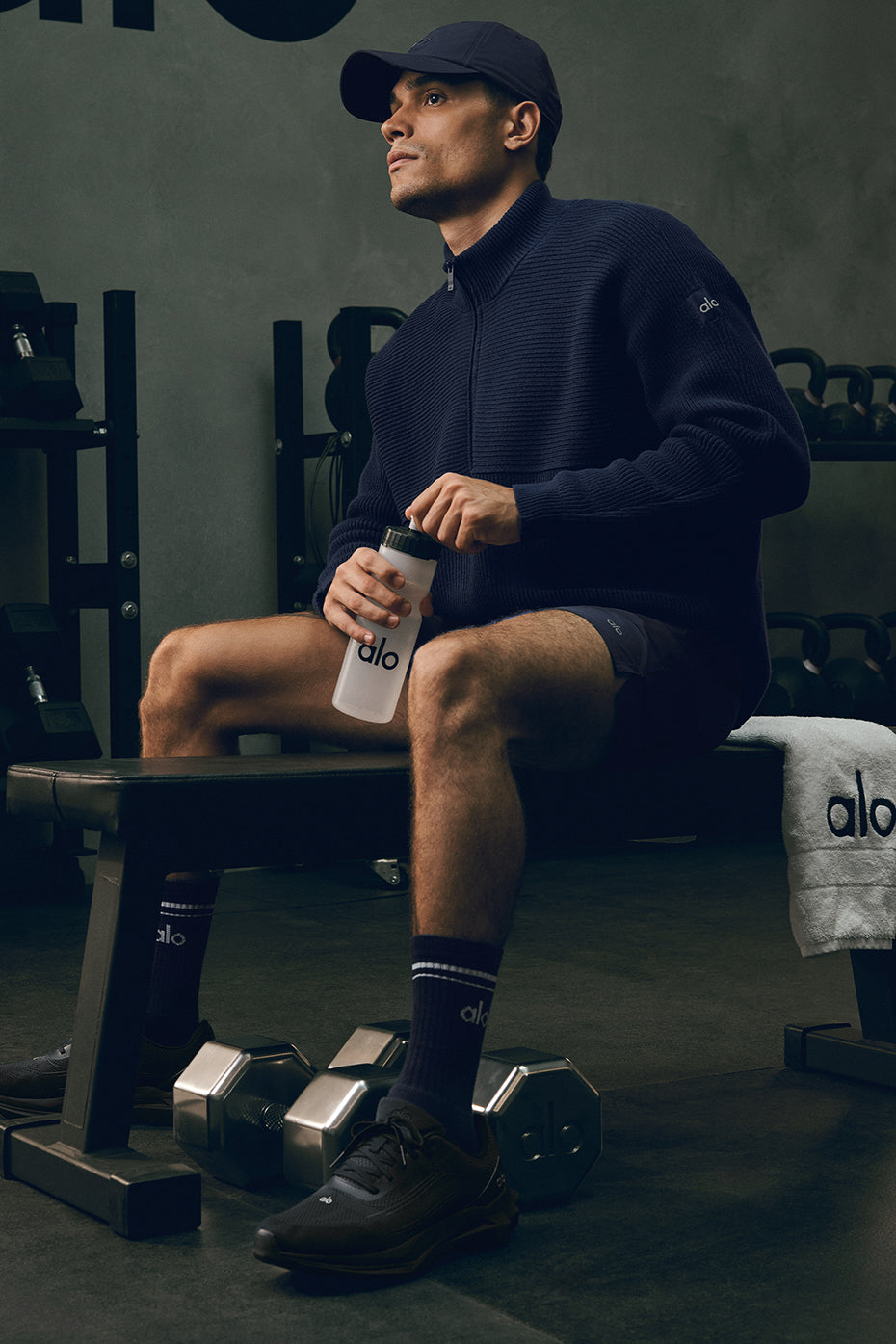 Domain Shift Rib Knit 1/4 Zip Sweater - Navy (M3282R)