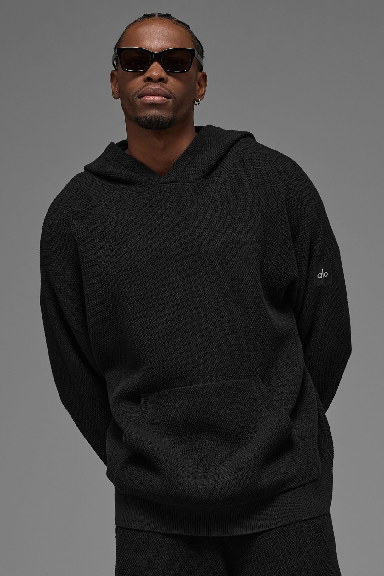 Sports Club Sweater Knit Hoodie - Black (M3287R)