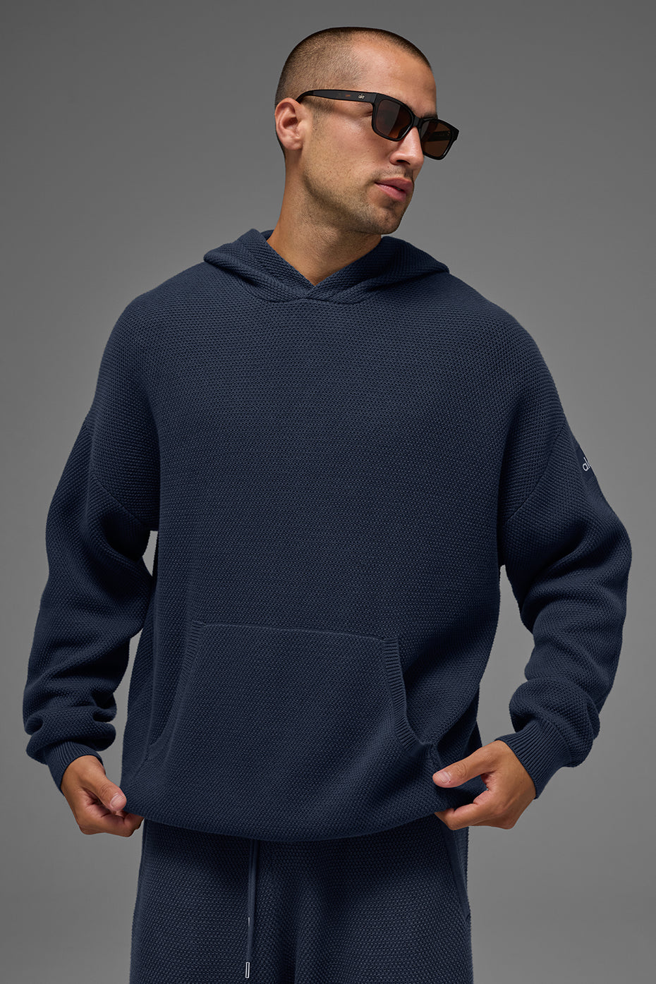Sports Club Sweater Knit Hoodie - Navy (M3287R)