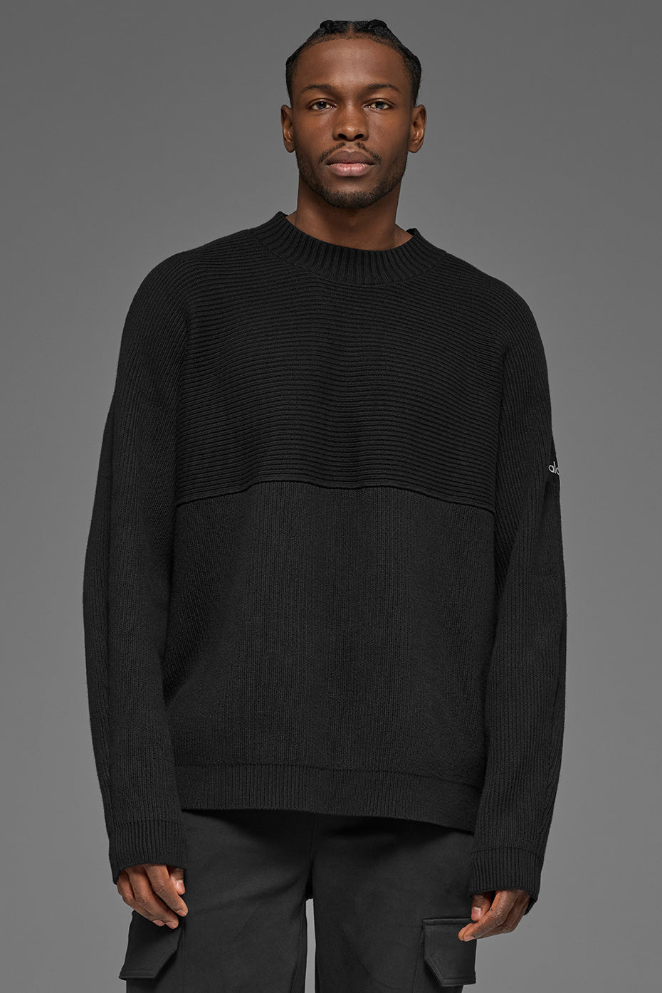 Domain Shift Rib Knit Sweater Crew - Black (M3304R)
