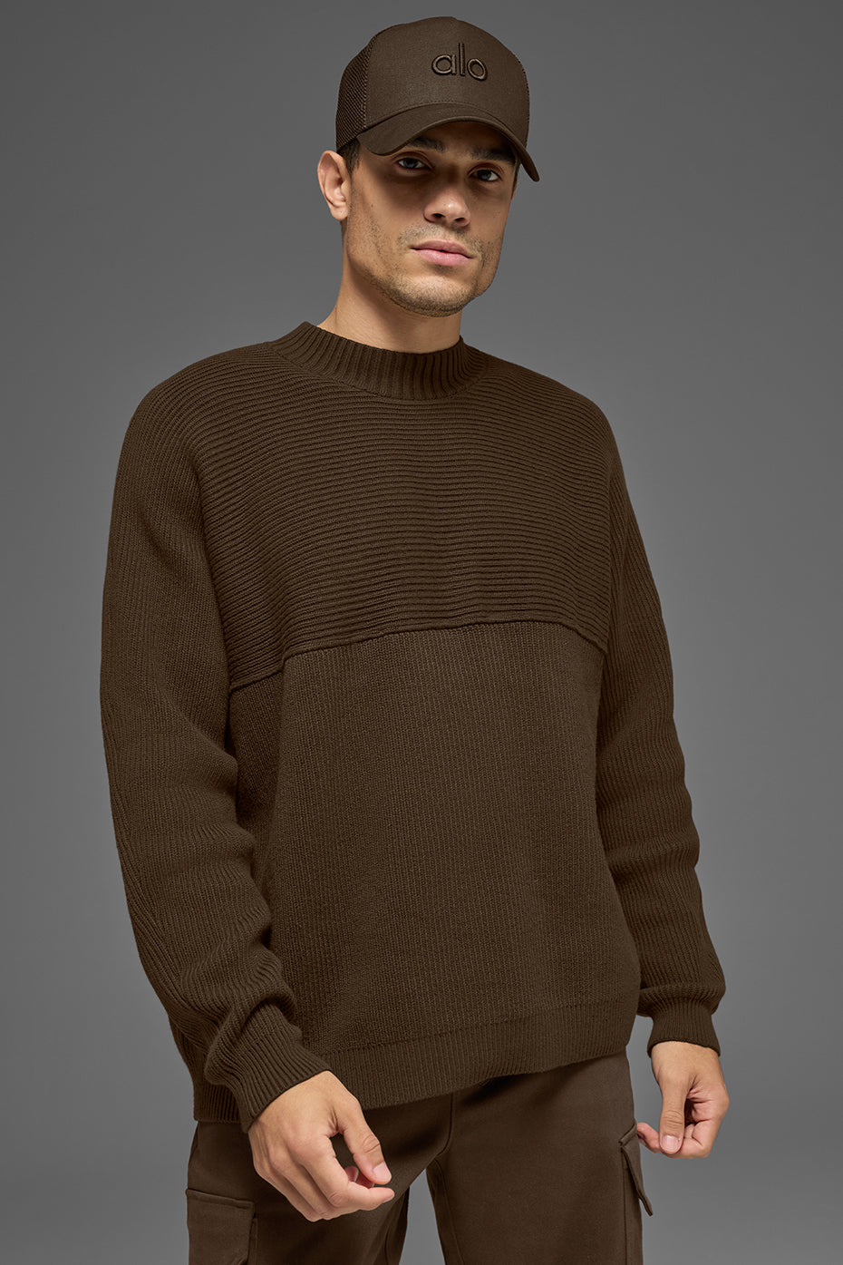 Domain Shift Rib Knit Sweater Crew - Espresso (M3304R)