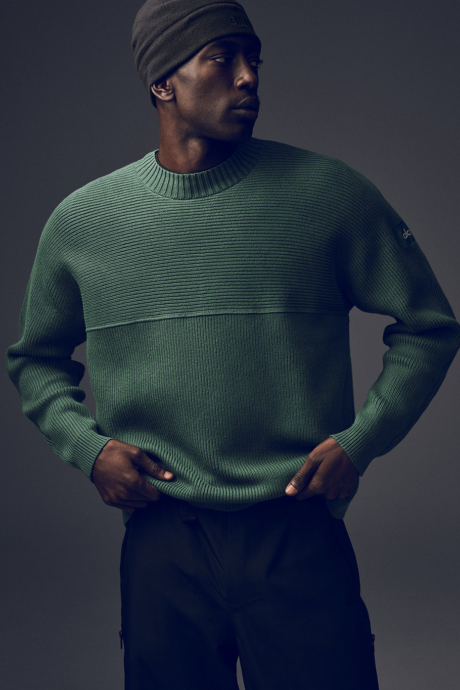 Domain Shift Rib Knit Sweater Crew - Clover Green (M3304R)