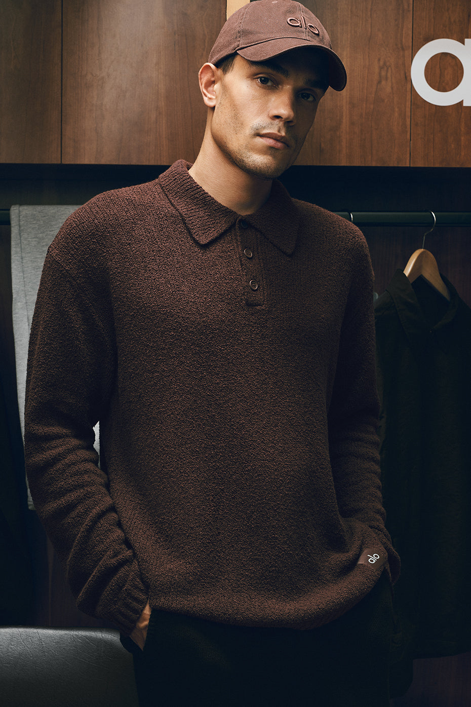 Textured Knit Long Sleeve Polo - Brownstone (M3310R)