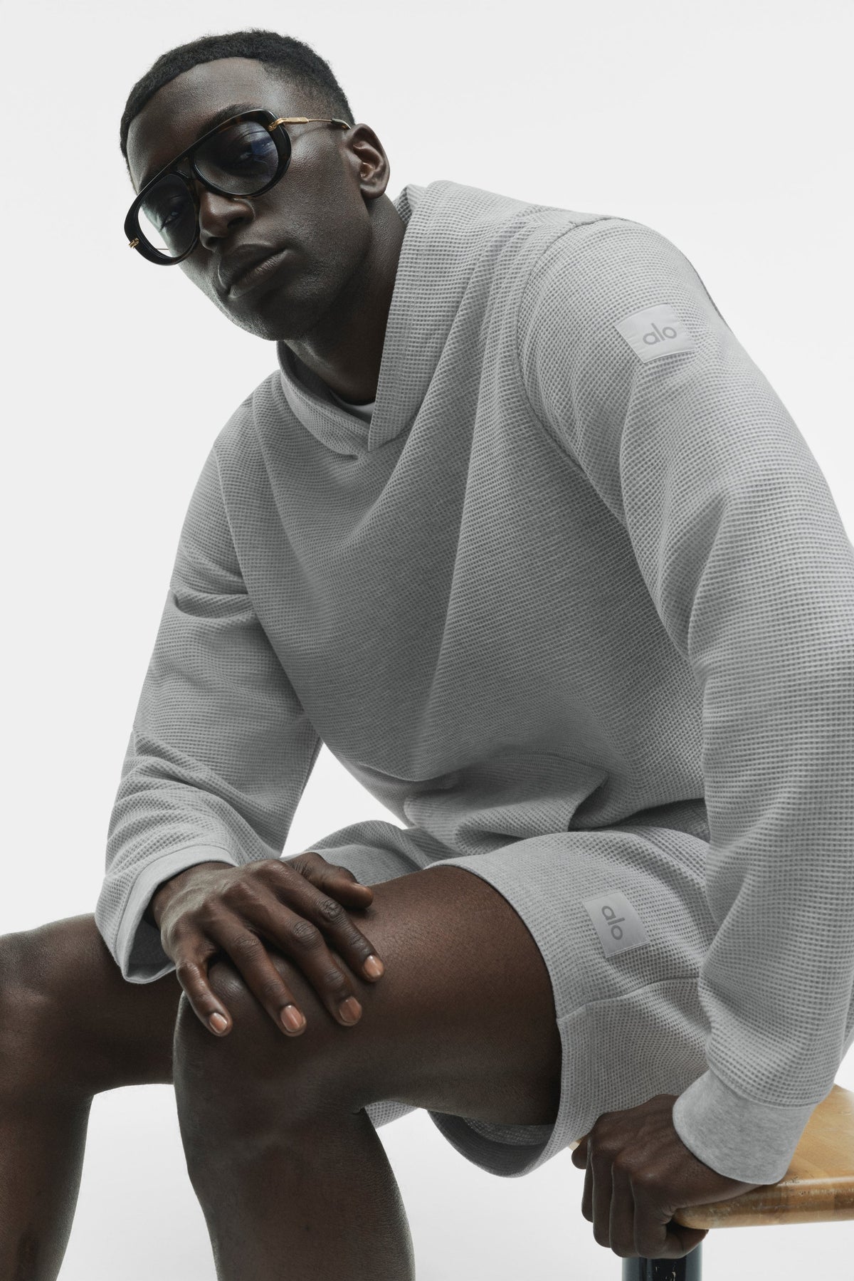 Alo Yoga Waffle Lounge Hoodie in Athletic Heather Grey, product image 5 of 5