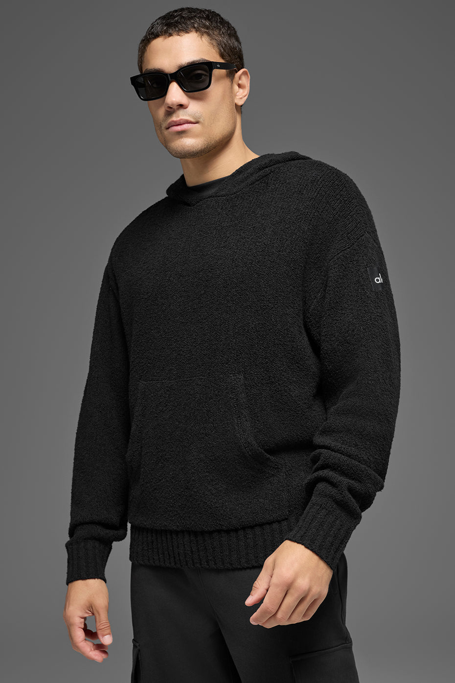 Textured Knit Hoodie - Black (M3320R)