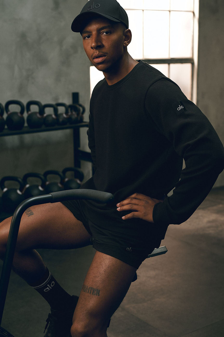 Waffle Lounge Long Sleeve Crew - Black (M3322R)
