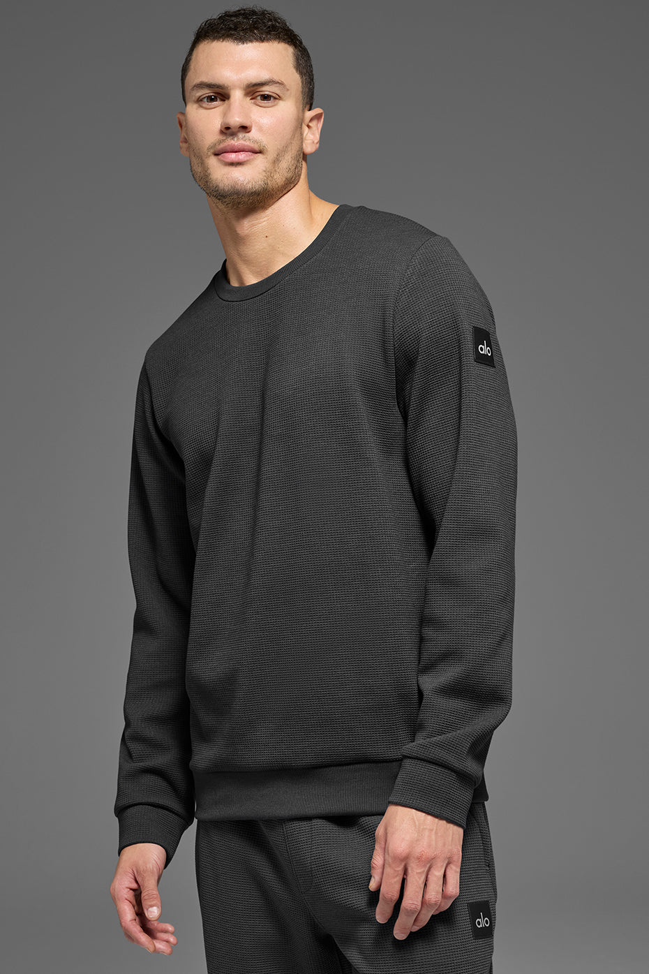 Waffle Lounge Long Sleeve Crew - Anthracite (M3322R)