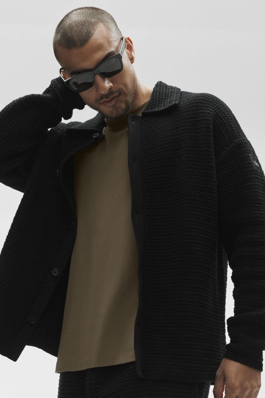 Shift Knit Button Up Long Sleeve - Black (M3324R)