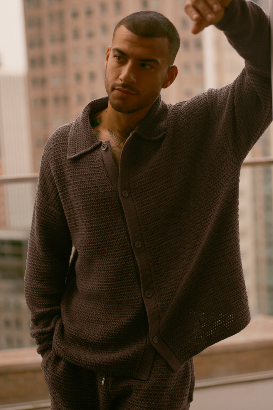 Shift Knit Button Up Long Sleeve - Espresso (M3324R)