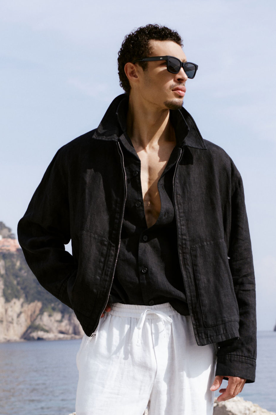 Linen Days Full Zip Jacket - Black (M3338R)