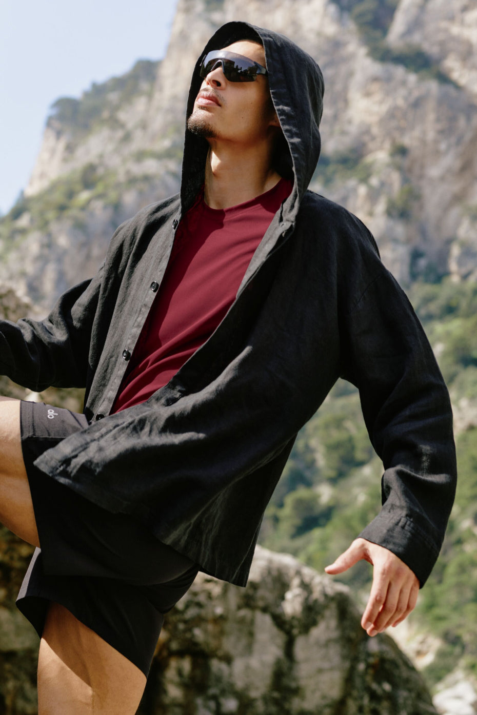 Linen Days Button Up Hoodie - Black (M3344R)