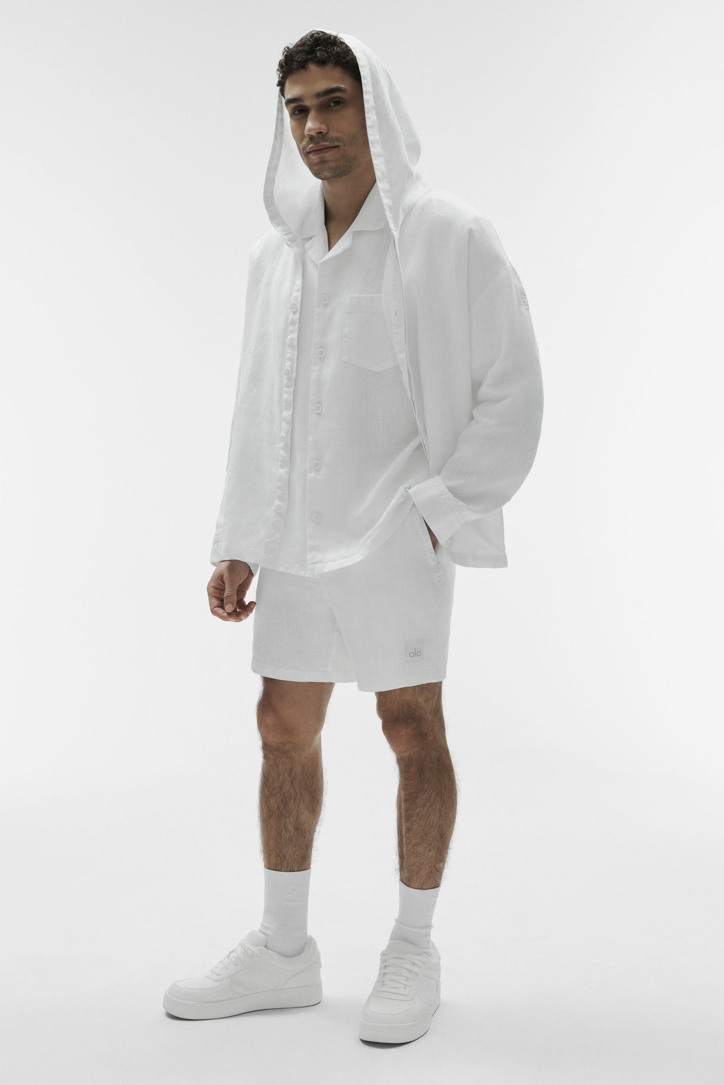 Linen Days Button Up Hoodie - White (M3344R)