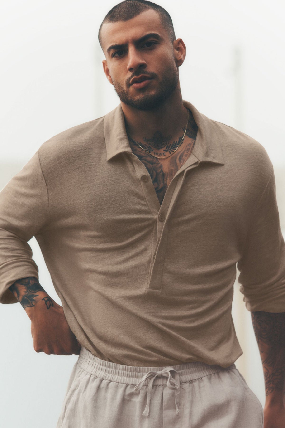 Linen Jersey Coastal Long Sleeve Pullover - Gravel (M3362P)