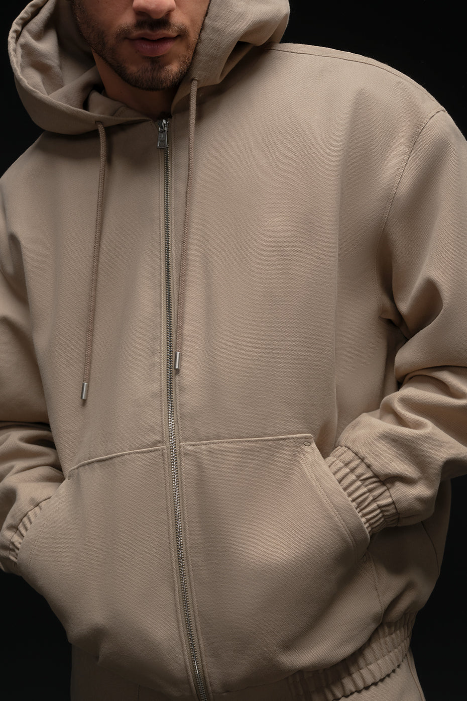 Cotton Canvas Full Zip Hoodie - Gravel (M4199R)