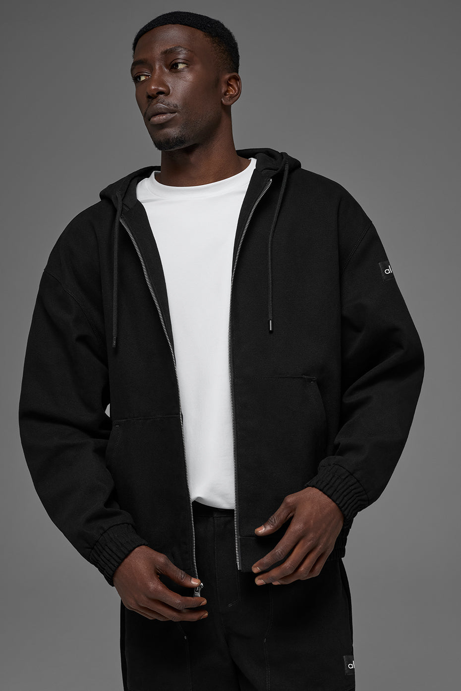 Cotton Canvas Full Zip Hoodie - Black (M4199R)