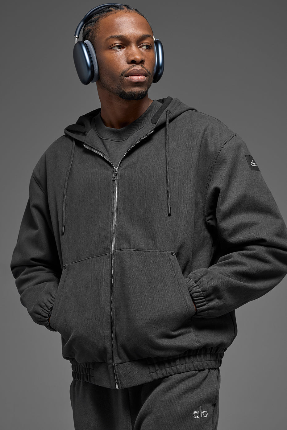 Cotton Canvas Full Zip Hoodie - Anthracite (M4199R)