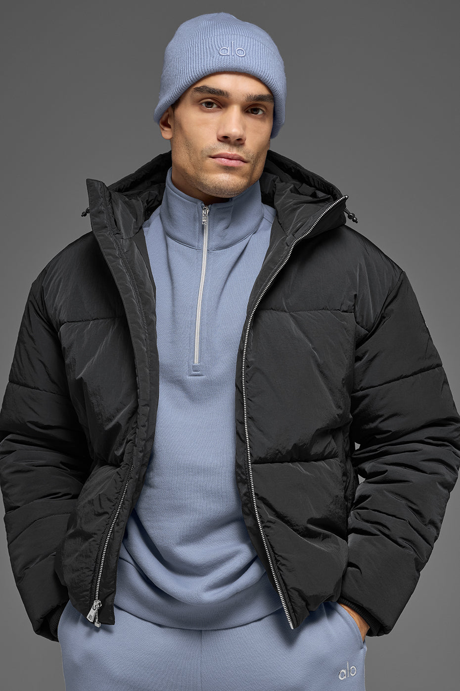 Crinkle Nylon Hooded Stage Puffer - Black (M4204R)