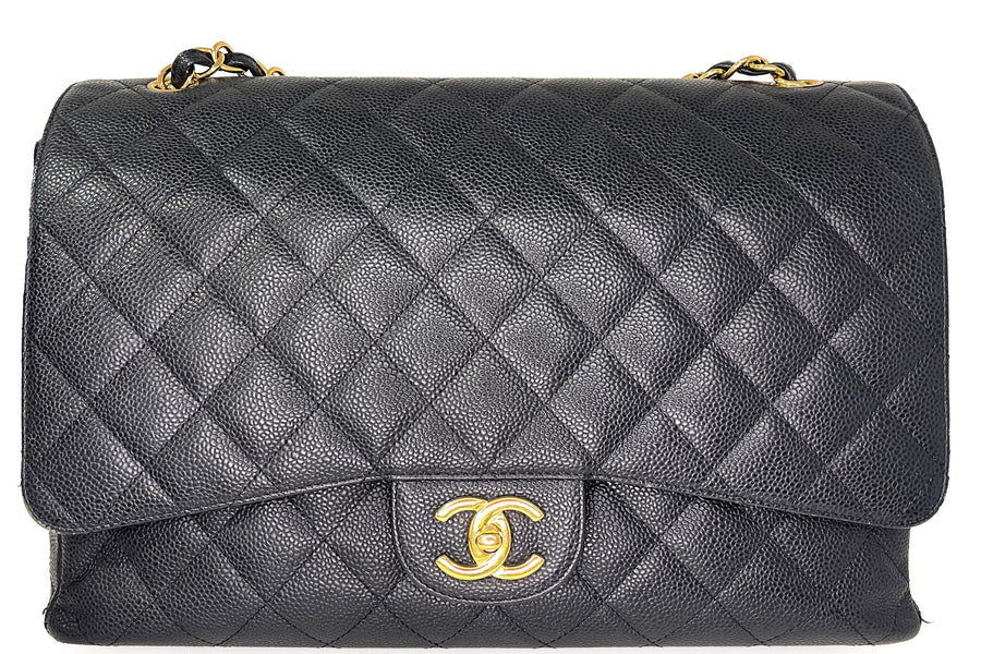CHANEL Classic Maxi Flap Bag – Black Caviar Leather with Gold Hardware - Zeuskicks
