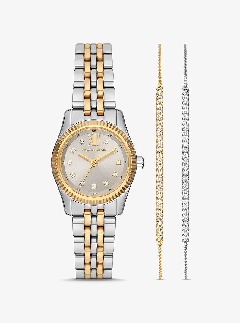 Women's Lexington Pavé Two-Tone Watch and Slider Bracelet Gift Set MK4815SET