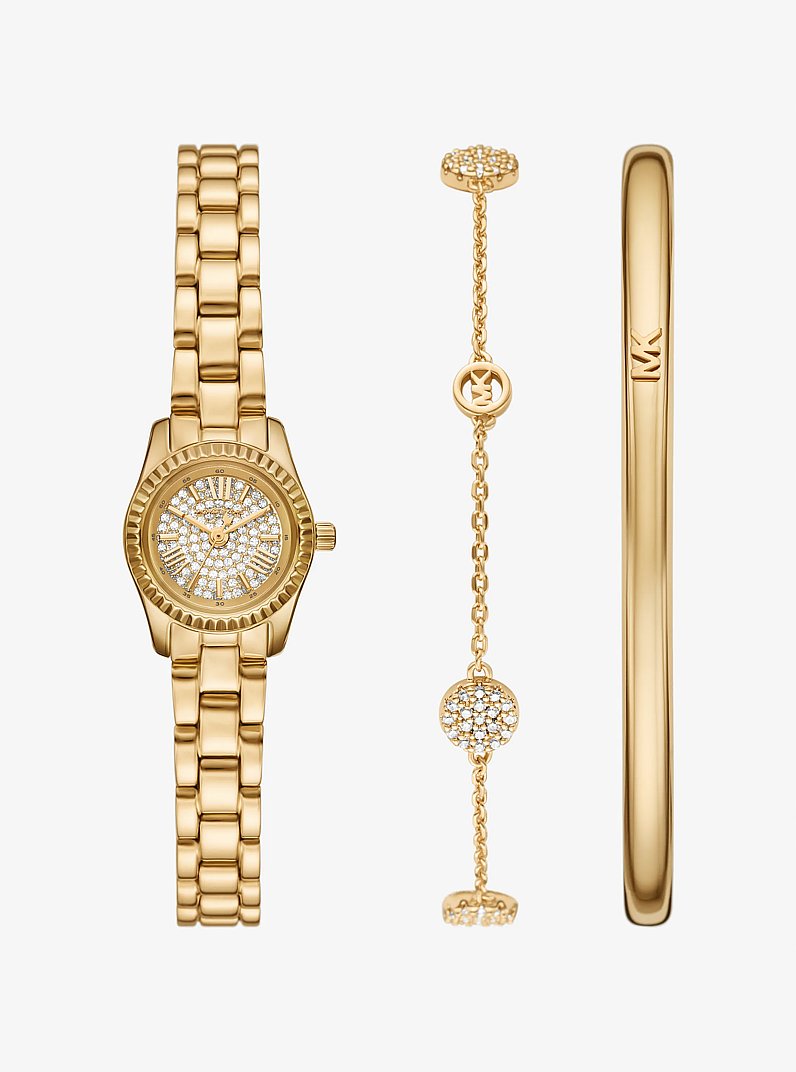 Women's Petite Lexington Pavé Gold-Tone Watch and Jewelry Gift Set MK4944SET