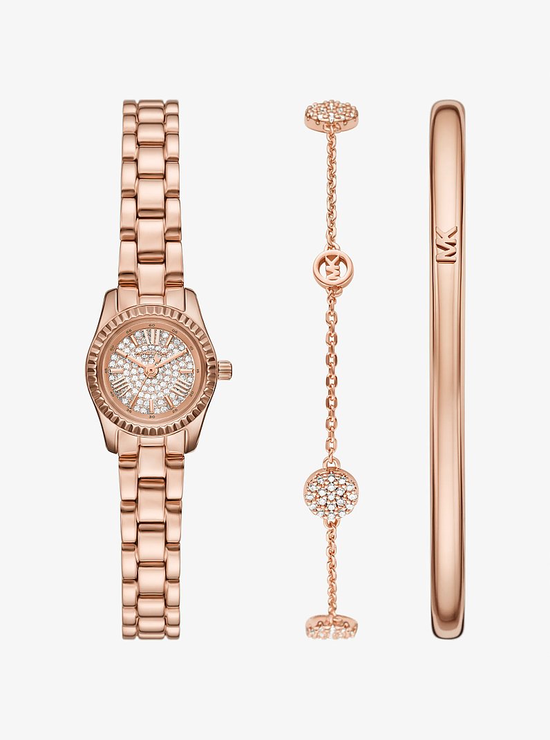 Women's Petite Lexington Pavé Rose Gold-Tone Watch and Jewelry Gift Set MK4946SET