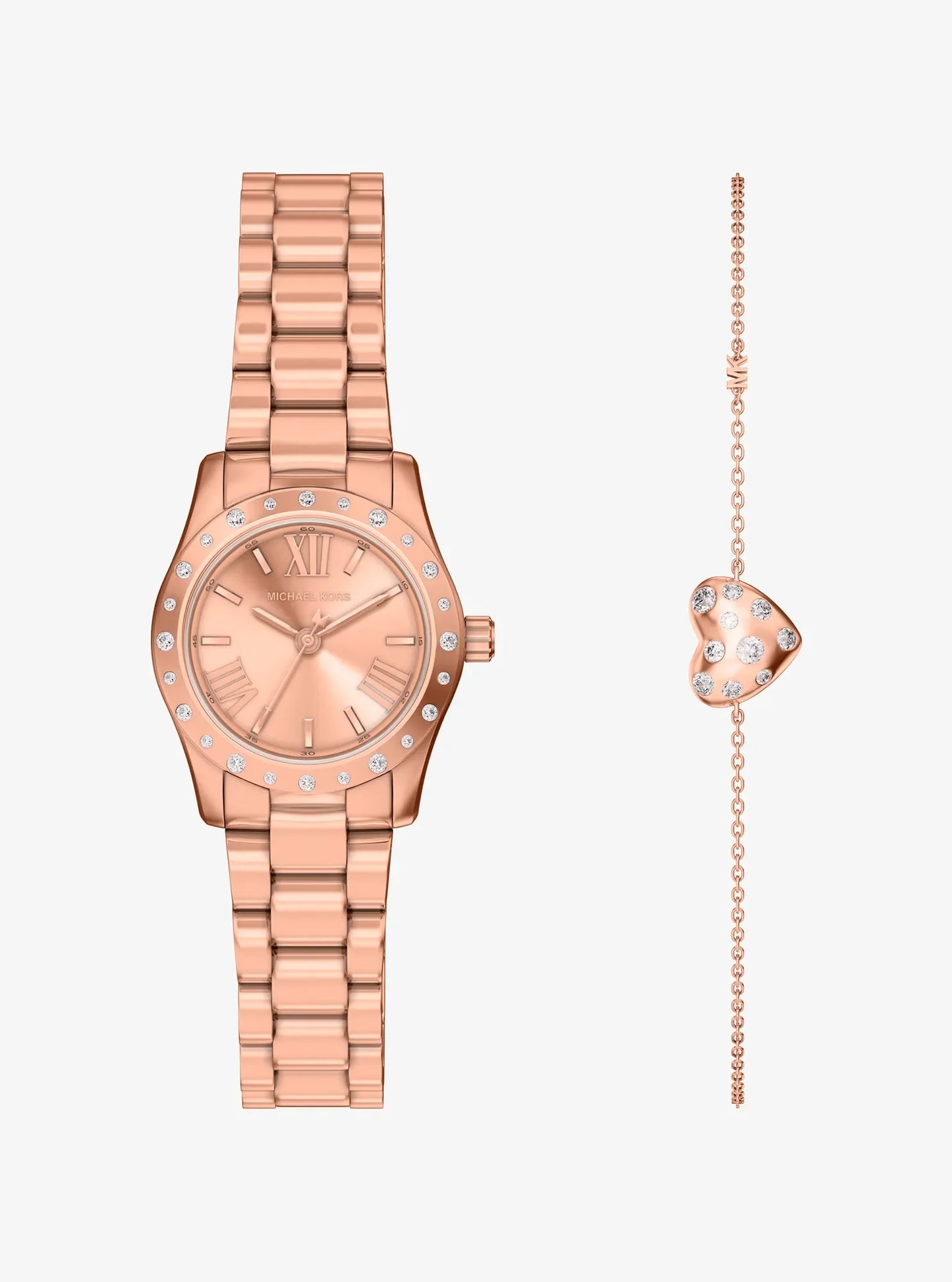 Women's Petite Lexington Pavé Rose Gold-Tone Watch and Heart Bracelet Gift Set MK4994SET