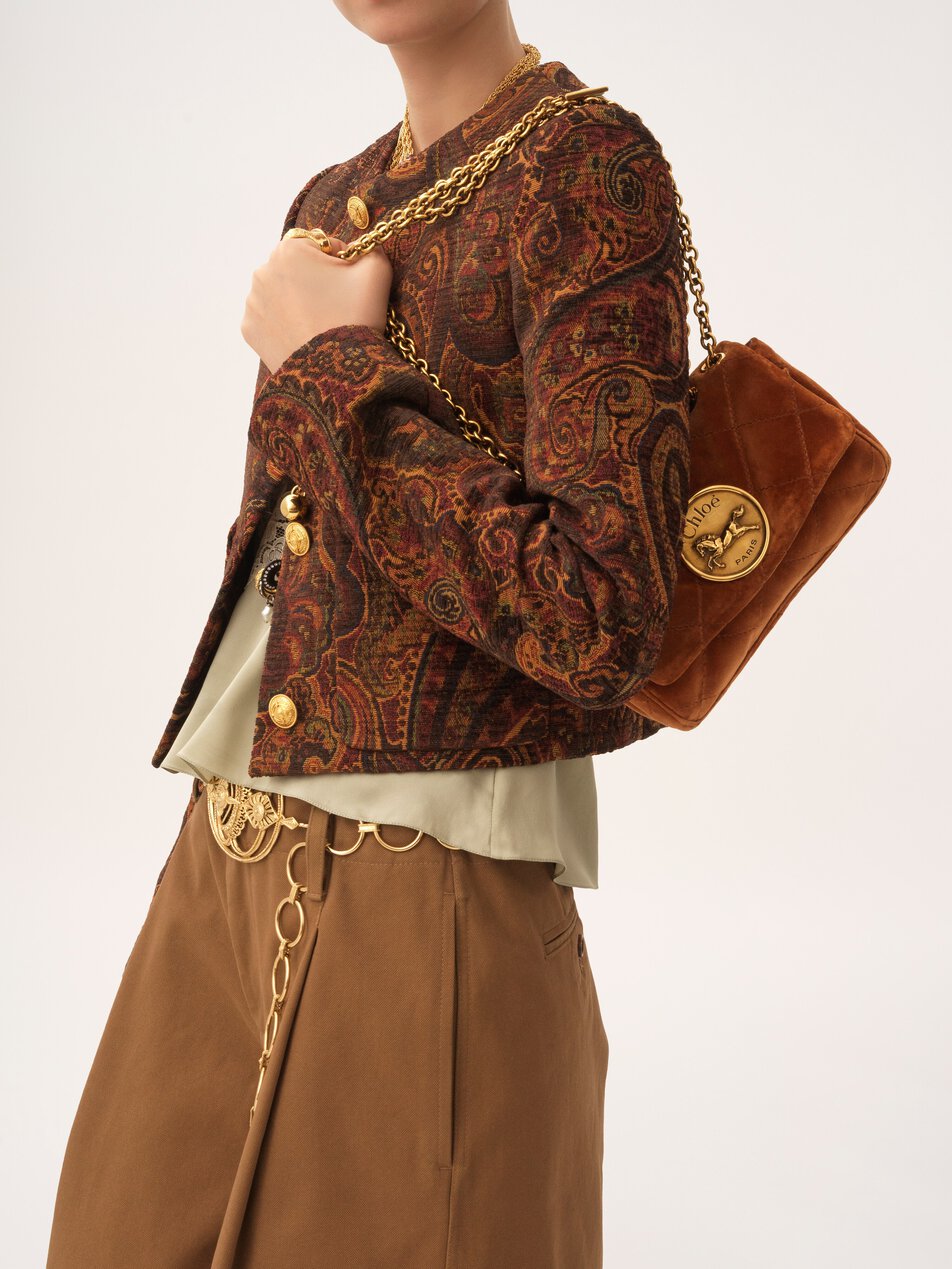 CHLOE Small Chloé Heritage shoulder bag in velvet Clay Brown by CHLOE