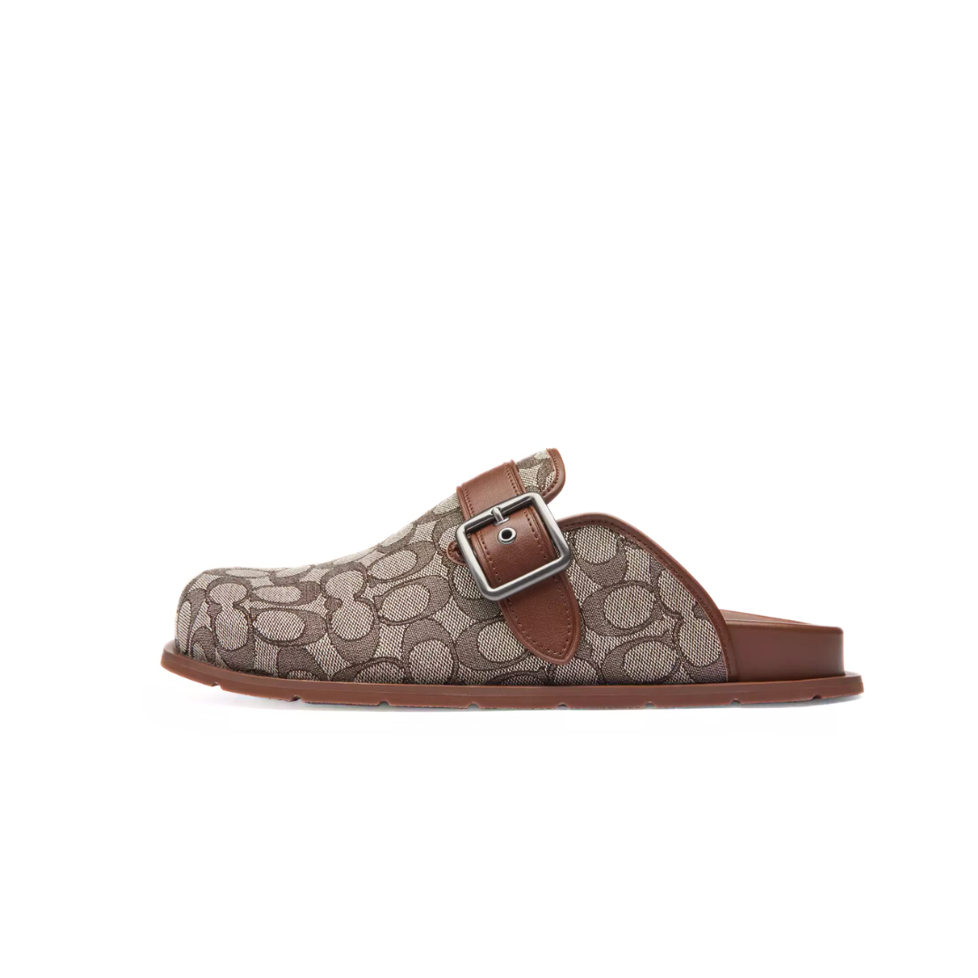 COACH Buckle Clog In Signature Jacquard Oak Vintage Brown by COACH SNEAKER