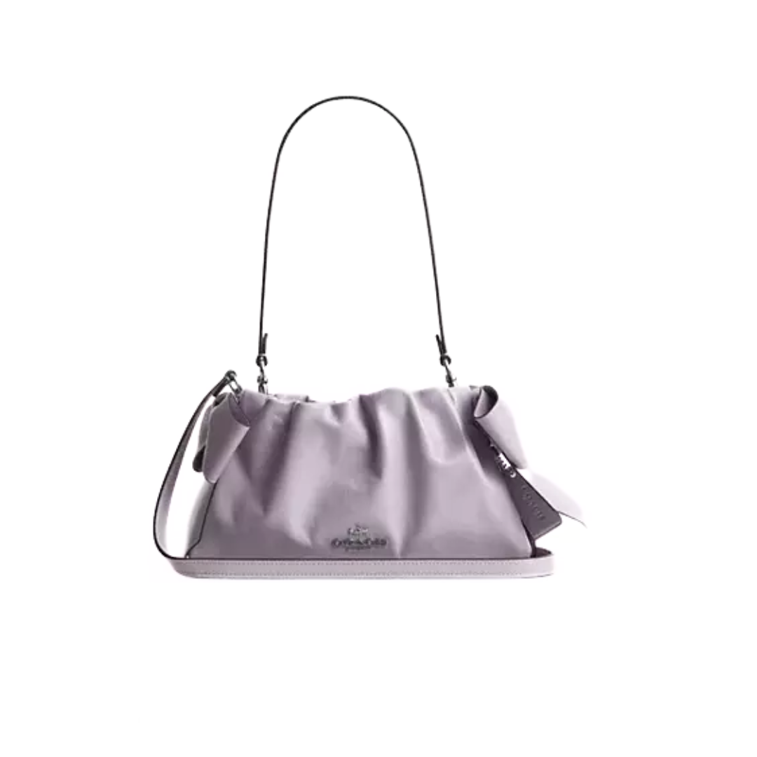 Coach Faye Shoulder Bag With Bows crinkle leather Silver Light Amethyst by COACH