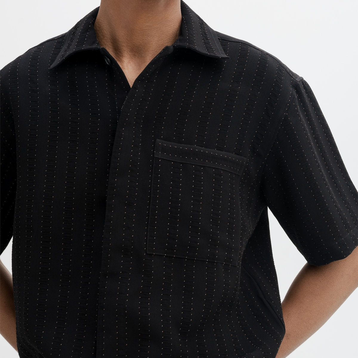 PINSTRIPE CUBAN SHIRT- JET BLACK by Warping Theories