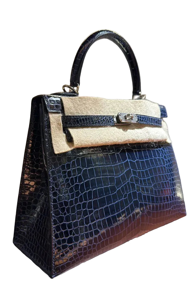 Hermès Kelly Sellier 35 – Bleu Marine Shiny Porosus Crocodile - Zeuskicks