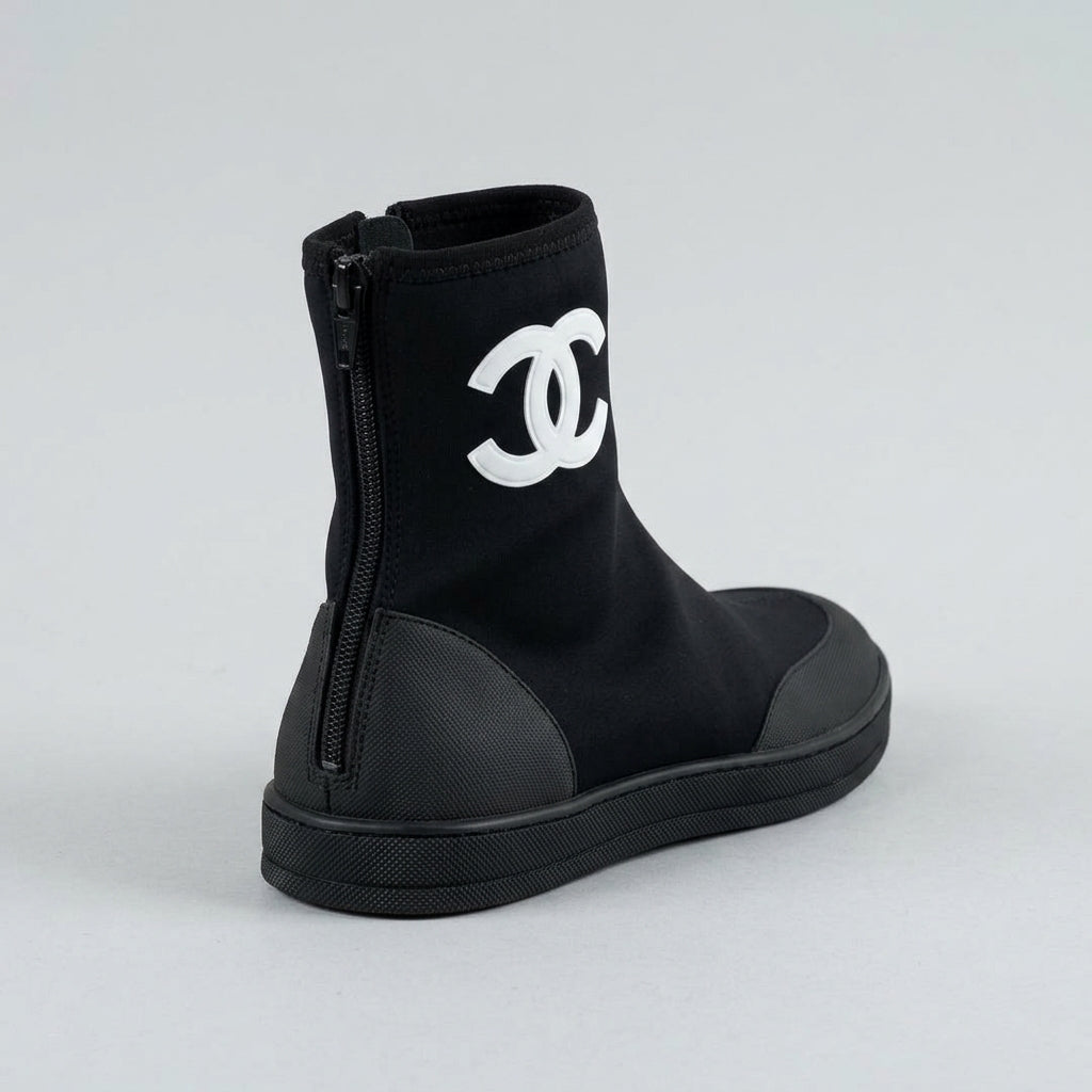 Chanel Coco Beach Short Boots – Black Knit & Rubber Sock Silhouette - Zeuskicks