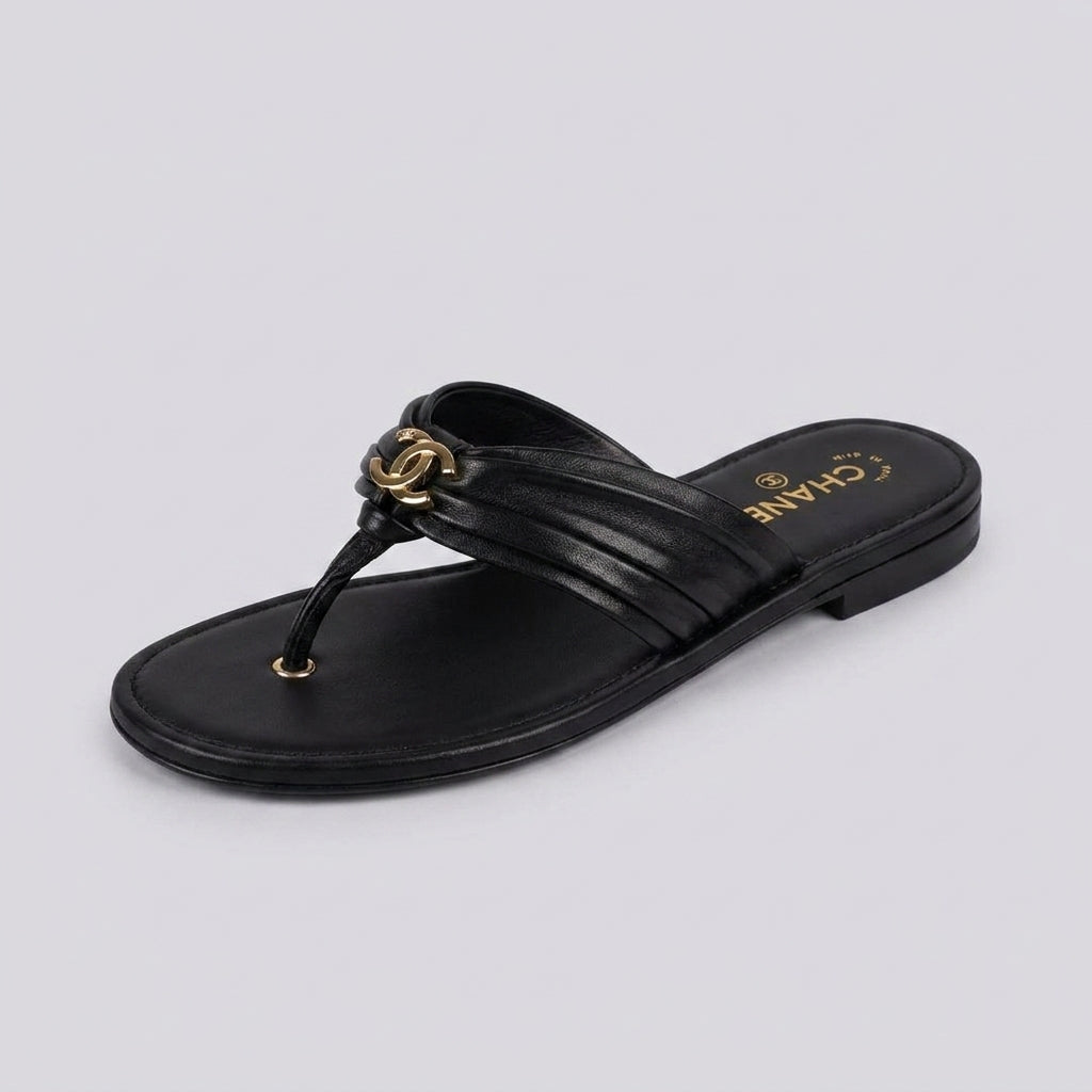 Chanel Coco Beach 2026 Thong Sandals – Black Lambskin - Zeuskicks