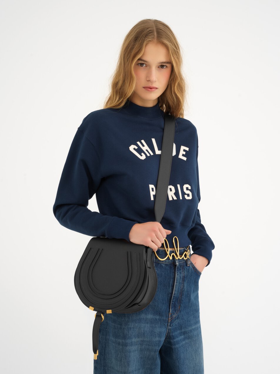 CHLOE Marcie saddle bag in grained leather Black by CHLOE