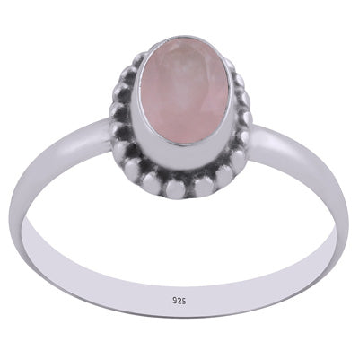 Stunning Rawa Work Around Rose Quartz Oval Shape 925 Sterling Solid Silver Ring - R1000261-13