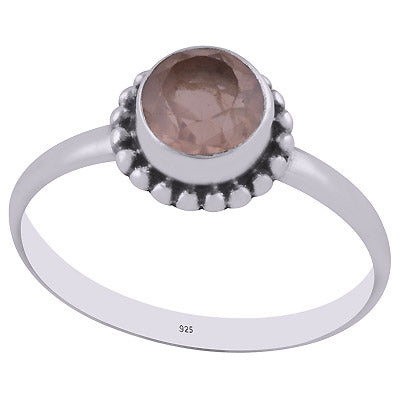 Gorgeous Rawa Work Around Rose Quartz Round Shape 925 Sterling Solid Silver Ring - R1000262-13