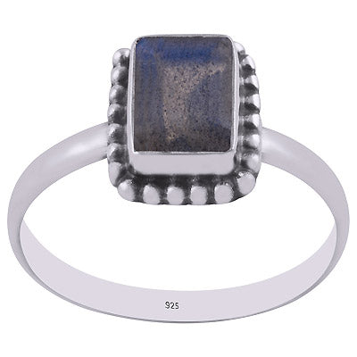 Alluring Rawa Work Around Labradorite Rectangle Shape 925 Sterling Solid Silver Ring - R1000264-6
