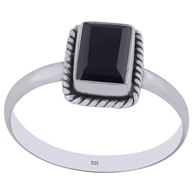 Handcrafted Wire Work Around Black Onyx Rectangle Shape 925 Sterling Solid Silver Ring - R1000268-13