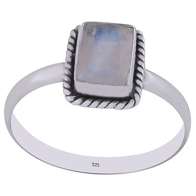 Handcrafted Wire Work Around Rainbow Moonstone Rectangle Shape 925 Sterling Solid Silver Ring - R1000268-5