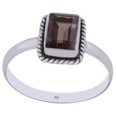 Handcrafted Wire Work Around Smoky Topaz Rectangle Shape 925 Sterling Solid Silver Ring - R1000268-7