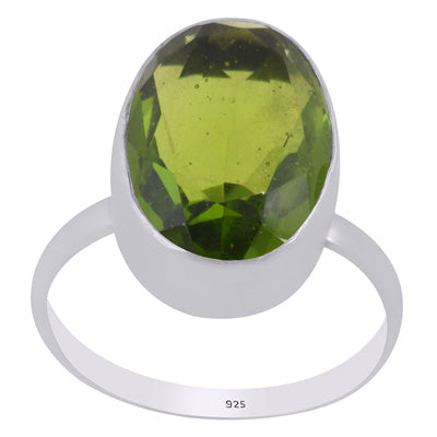 Plain Collet Natural Cubic Zirconia Oval Shape 925 Sterling Solid Silver Ring - R1000355-170