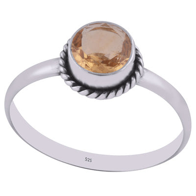 Beautiful Wire Work Around Citrine Round Shape 925 Sterling Solid Silver Ring - R1000423-4