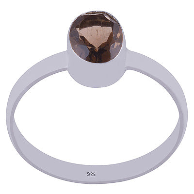 Stunning Plain Smoky Topaz Oval Shape 925 Sterling Solid Silver Ring - R1000470-17