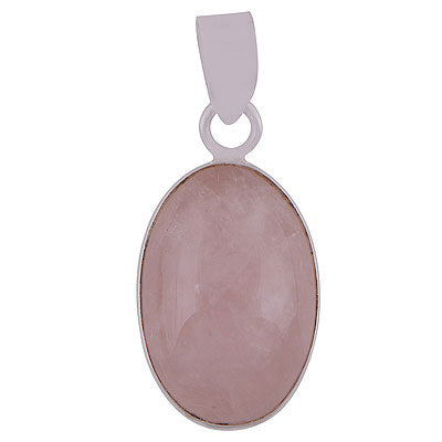 Beautiful Plain Collet Rose Quartz Oval Shape 925 Sterling Solid Silver Pendants - main product photo (R100062-16)