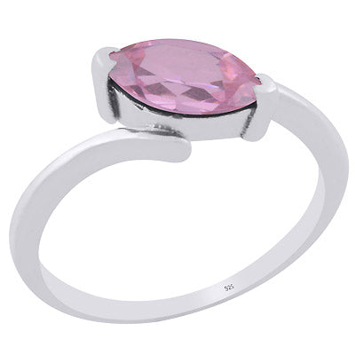 Gorgeous Shank Design Around Pink Cubic Zirconia Marquise Shape 925 Sterling Solid Silver Ring - R1001150-211