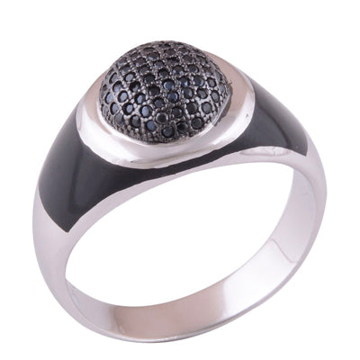 Black Onyx, White Cubic Zirconia 925 Sterling Silver Ring - R1001299-29